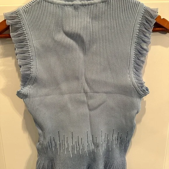 Commense Light Blue Ribbed Ruffle-Trim Tank - Picture 8 of 13